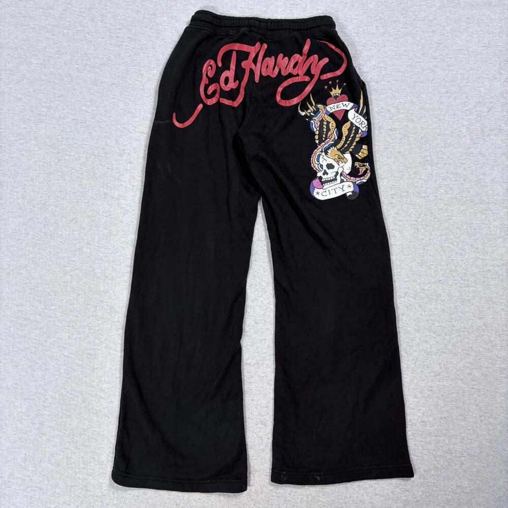 Ed Hardy NYC Skull Flare Sweatpants Size S Black Cotton